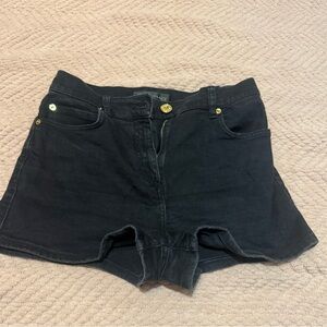 Versace Black Denim High-Rise Jean Shorts with Gold Accents